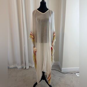 Lightweight Cream Cover-Up with Stripe Trim